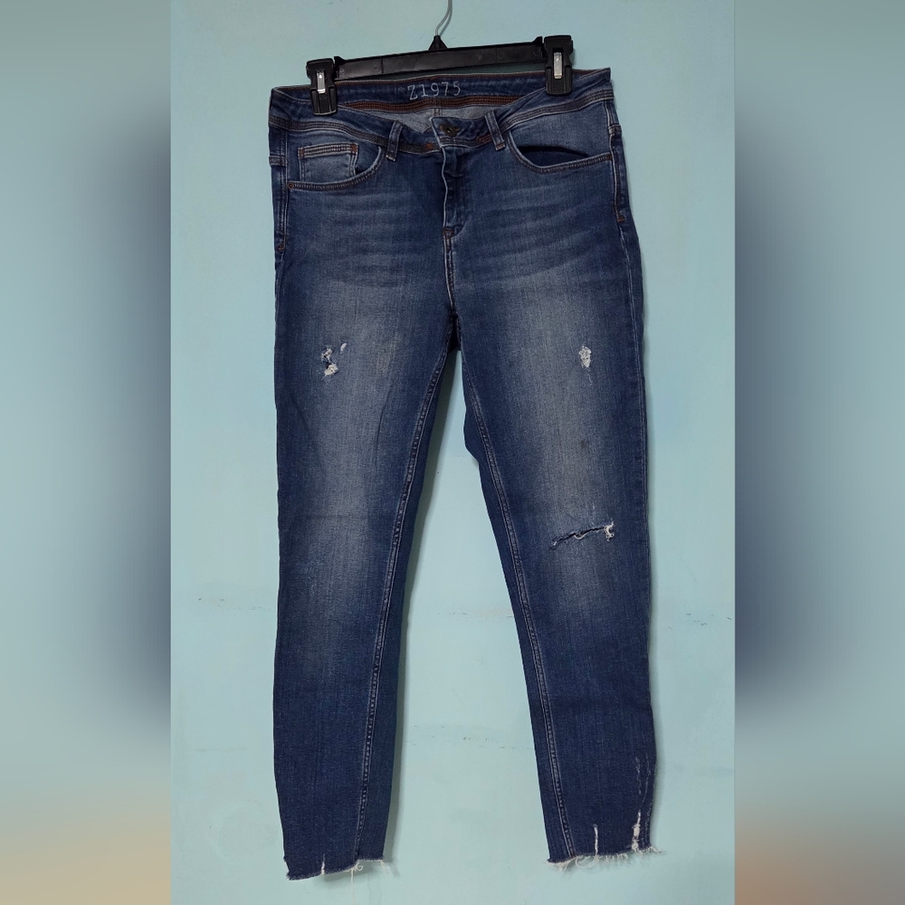 Zara Z1975 Dark Blue Distressed Skinny Jeans